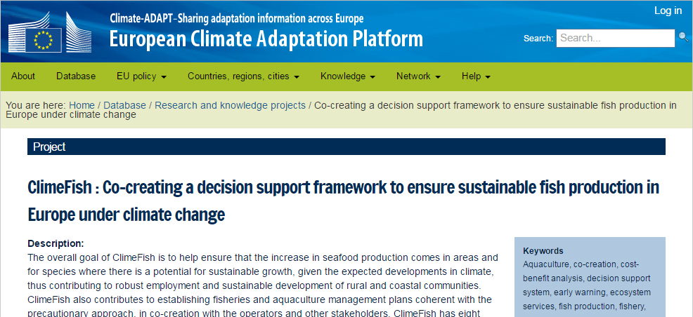 ClimeFish is added to the Climate-ADAPT database.